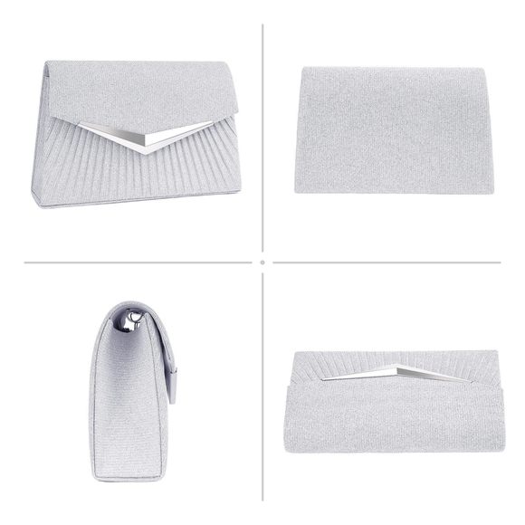 Evening Handbags, Sparkly Pleated Silver Evening Purse With Metal :< - Picture 4 of 7